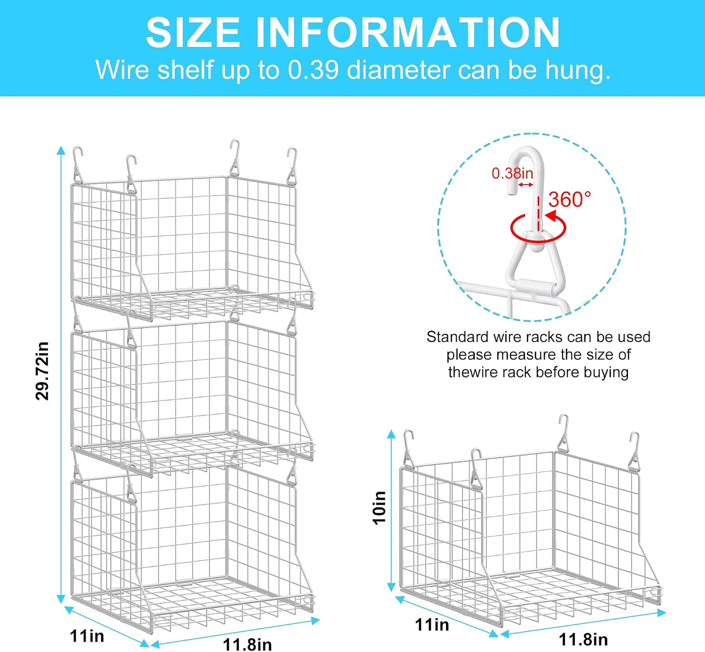 3-Tier Foldable Laundry Basket Organizer with Rotating Hooks(no wire shelf) | Space-Saving Over Washer and Dryer Shelf for Laundry Room Organization and Storage, Durable Wire Shelving Unit, White