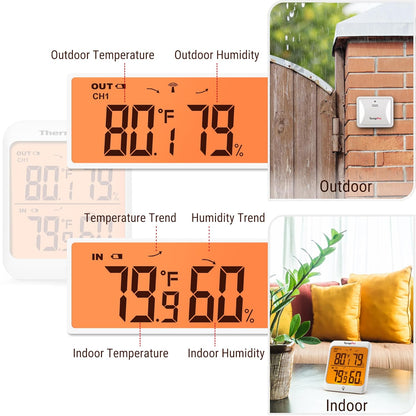 TempPro TempAir 500 FT Indoor Outdoor Thermometer Wireless with Sensor | Large LCD Display, No Hub or App Required, Outside Thermometer & Cold-Resistant Sensor for Patio (Previously ThermoPro)