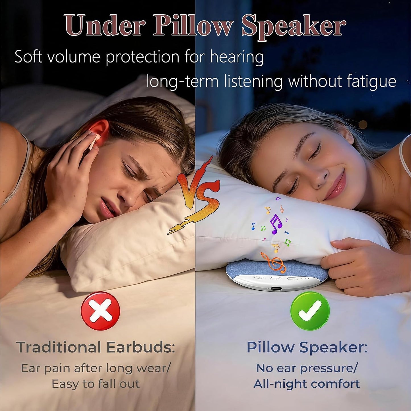 Pillow Speaker for Sleeping, Ultra-Thin Bluetooth Sleep Speaker Under Pillow for Side Sleepers, 7-Day Battery Life, Private Bedtime Audio with Auto-Off Timer, Blue