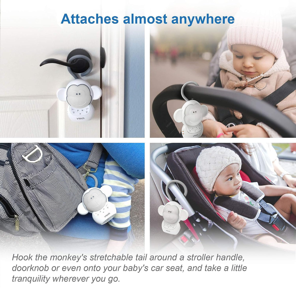 VTech Communications BC8211 Myla The Monkey Baby Sleep Soother with a White Noise Sound Machine Featuring 5 Soft Ambient Sounds, 5 Calming Melodies & Soft-Glow Night Light, 1 Count (Pack of 1)