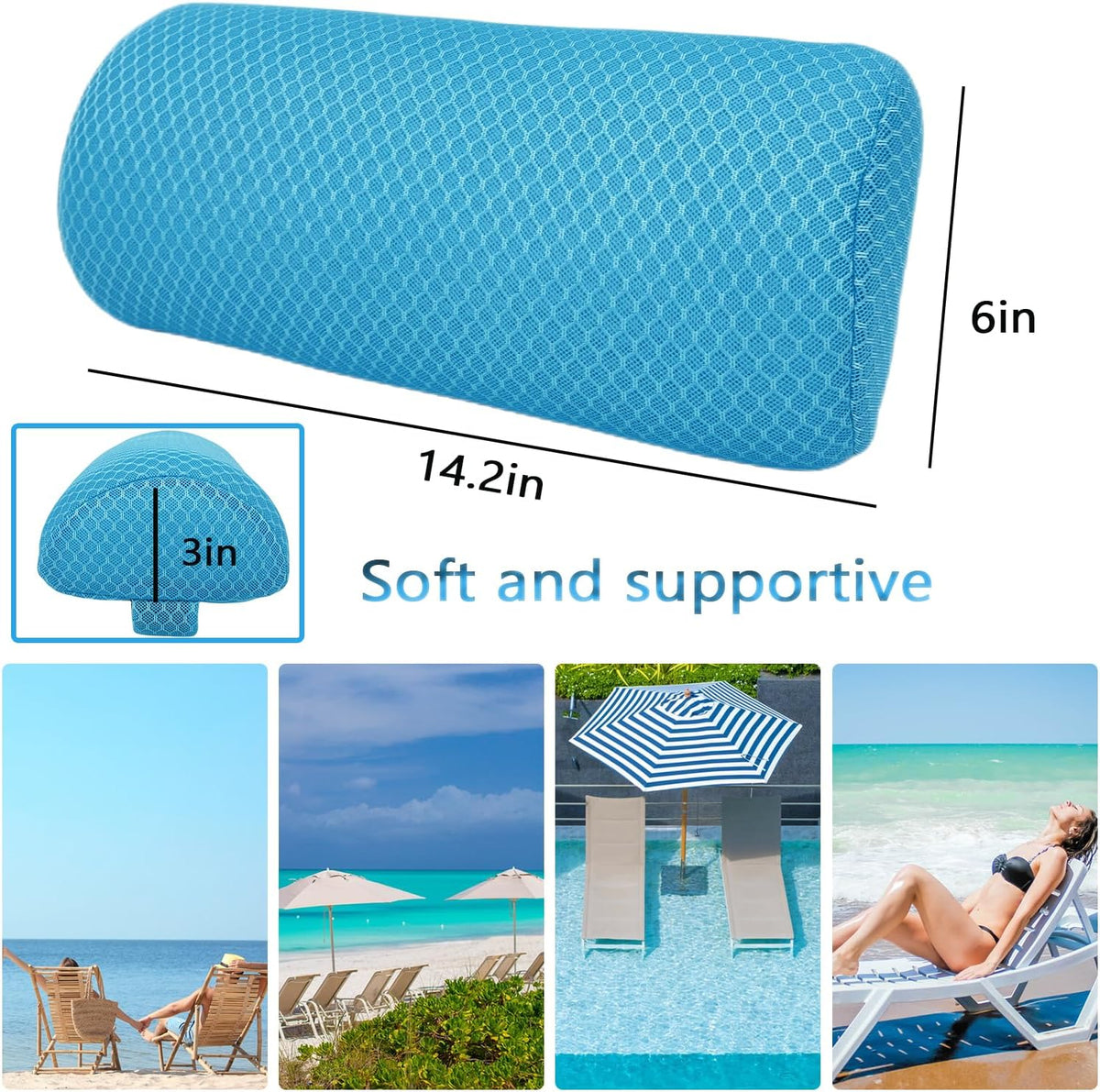 1 Pack Headrest Pillow for Patio Chaise Lounge,Recliner,Beach Chair,Gray | Resilient 3D mesh pillow with removable washable cover, adjustable elastic strap, ergonomic support, lightweight portable