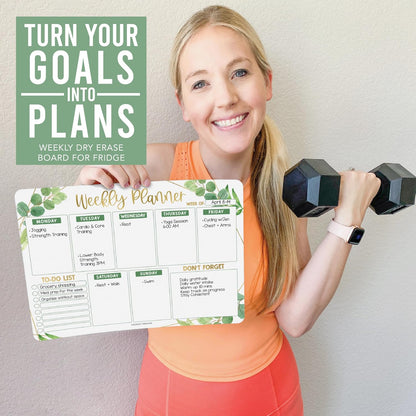 Hadley Designs Magnetic Weekly Planner for Fridge - Greenery Weekly Dry Erase Board, Week Magnetic Calendar for Refrigerator, Week Planner Board, Magnet Schedule Planners for Fridge