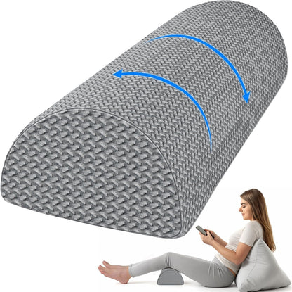 TranquilRelax Knee Pillow for Back Sleeping Memory Foam Half Moon Bolster Pillow for Legs, Under Knee Support, Ankle & Foot Comfort Orthopedic Pillow for Side Sleepers (White, 20.4" x 8" x 4.9")
