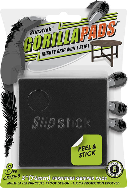 Slipstick GorillaPads CB147 Non Slip Furniture Pads/Gripper Feet (Set of 16) Self Adhesive Rubber Floor Protectors, 1 inch Round, Black