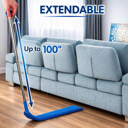 Retractable Gap Dust Cleaner with Extension Pole & 3 Microfiber Cloths | Cleaning Tools with 3 Microfiber Dusting Cloths | Long Handle Duster 30-100'' | Under Refrigerator Furniture Appliance Blue