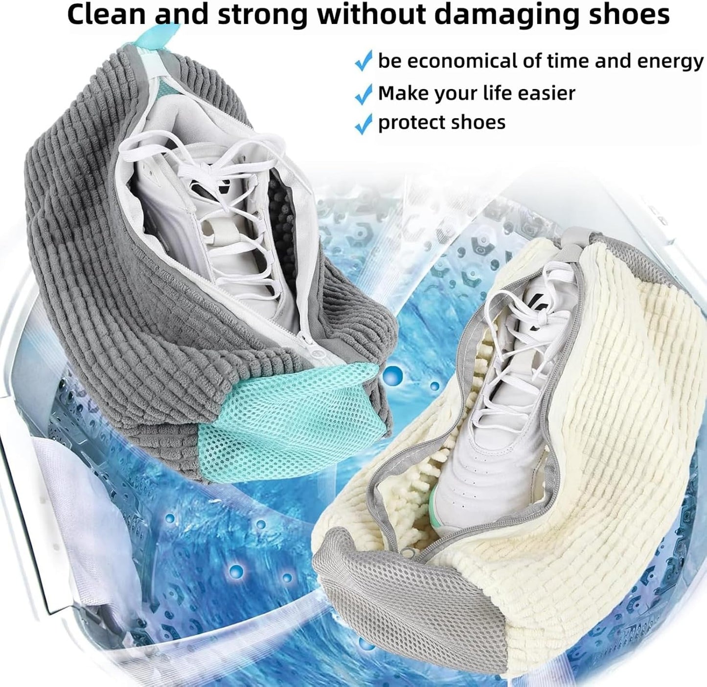 Reusable Shoe Washing Machine Bag & Shoes Laundry Bag for Washer and Dryer, with Self-Locking Zipper, 360° Deep Cleaning, Protects Shoes & Washer – Also Acts as Shoe Dryer Bag for Sneakers (1, grey)