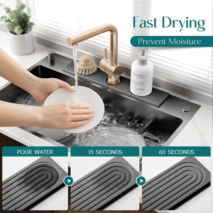 Stone Faucet Mat for Kitchen Sink – Diatomite Drying Stone Mat & Sink Protector, Prevents Moisture – Sink Splash Guard Water-Absorbing Stone Tray for Bathroom Counter (Light Grey, 20" x 3.9")