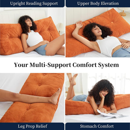Headboard Wedge Pillows for Sitting Up in Bed Rest Adult，Triangular Upholstered Stuffed Reading Pillow for Sofa Couch Back Cushions Lumbar Body Support Dorm Bedroom（King，Corduroy Gray）