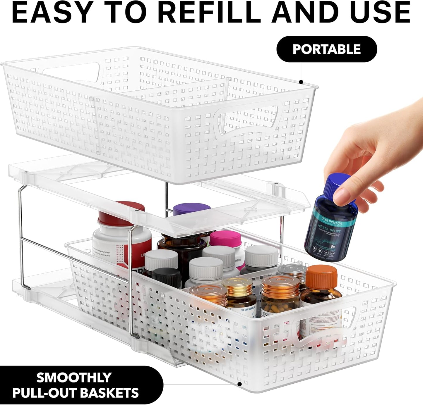 Simple Houseware 2 Tier Pull-Out Sliding Drawer Under Sink Storage, White | Great for Kitchen Bathroom Tray Shelf Organizer