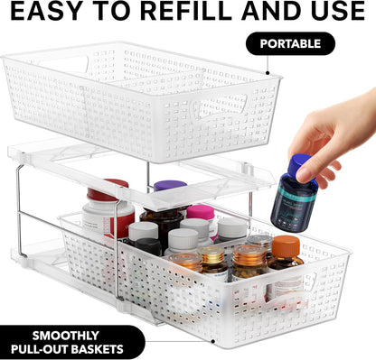 Simple Houseware 2 Tier Pull-Out Sliding Drawer Under Sink Storage, White | Great for Kitchen Bathroom Tray Shelf Organizer