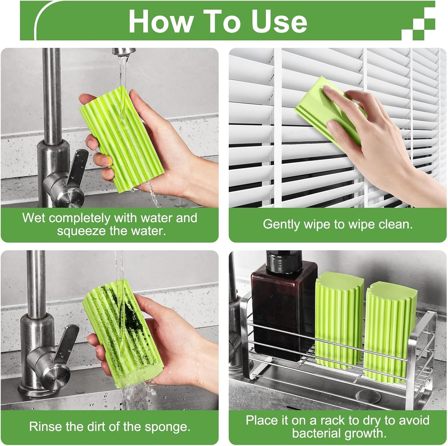 Jeymei Damp Clean Duster Sponge,4Pcs Grey Dust Sponge for Cleaning | Damp Dusting Sponge with Ridges,Baseboard Cleaning Tool,Reusable Wet Duster Sponge,Household Cleaning Sponges for Blinds