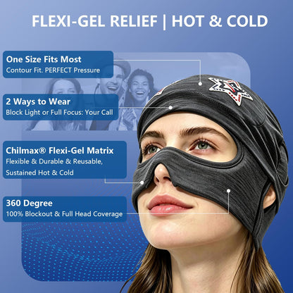 Migraine Relief Cap with Slide-Up Eye Mask, Headache Relief Ice Hat