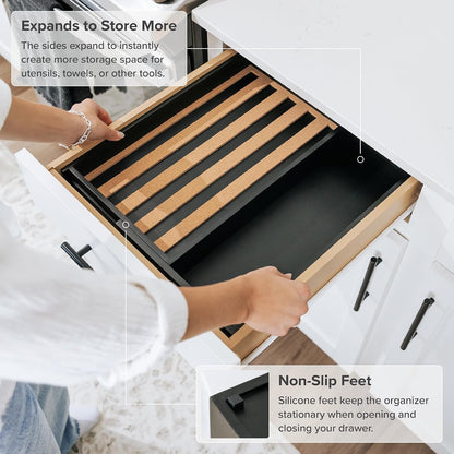Expandable Spice Drawer Organizer, Bamboo | Holds up to 15 spice jars (not included), non-slip feet, 100% sustainable bamboo wood