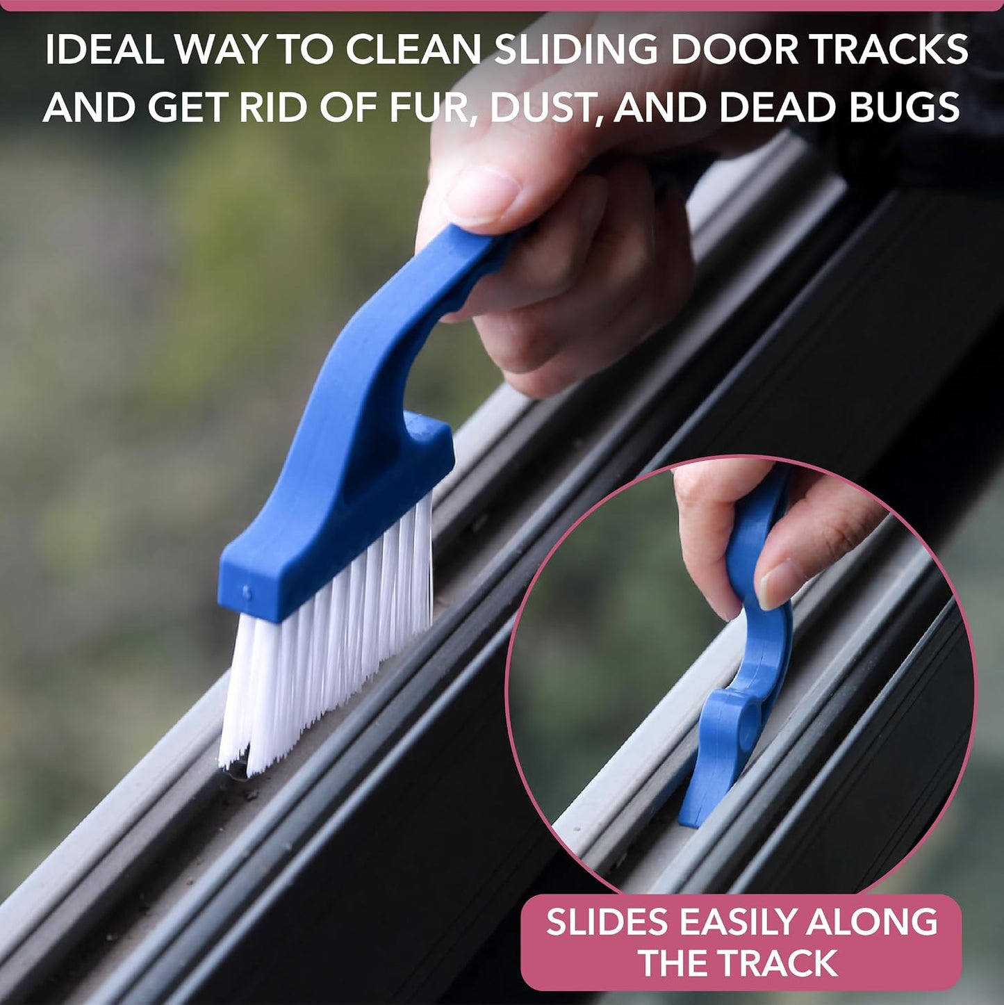 Slick- Window Track Cleaning Brush, 2 Pack, Yellow/Purple Ergonomic Handle, Built-in Scraper, Multipurpose, Window Track Cleaning Tools