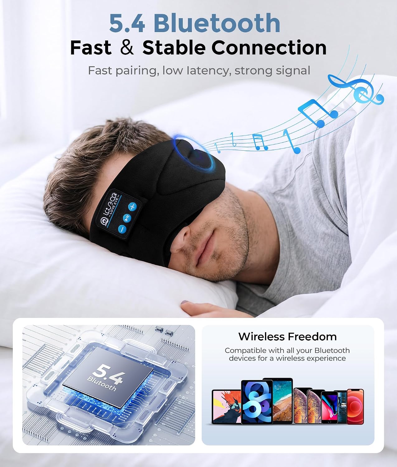 LOVE EYE Sleep Headphones Bluetooth 5.4 Sleeping Eye Mask Wireless Music Earphones with Built-in HD Speakers for Side Sleepers Cotton Sleeping Headphones for Women Men Gifts (Lavender Purple)