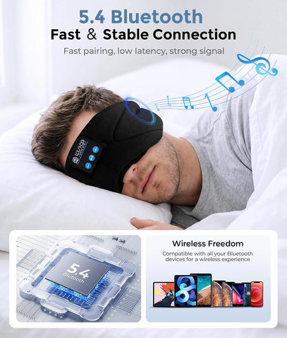 LOVE EYE Sleep Headphones Bluetooth 5.4 Sleeping Eye Mask Wireless Music Earphones with Built-in HD Speakers for Side Sleepers Cotton Sleeping Headphones for Women Men Gifts (Lavender Purple)