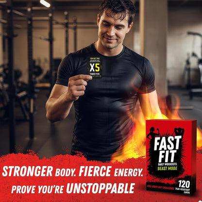 Fast Fit Beast Mode Workout Cards - 120 Tear Resistant HIIT Fitness Deck