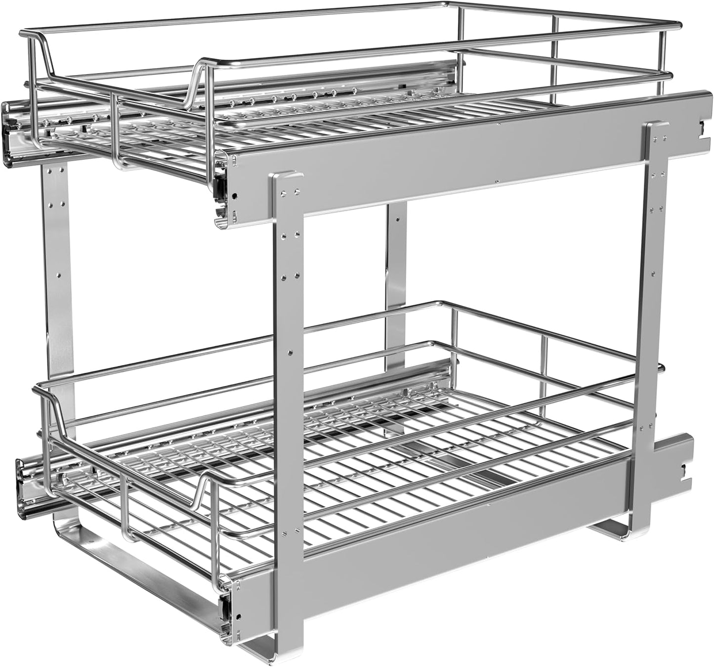 2-Tier Cabinet Pull Out Shelves, 14" W x 22" D, Chrome | Heavy-Gauge Wire Kitchen Cabinet Organizer, 100 lbs Capacity, Ball-Bearing Glides, Min 15" Opening, For Tupperware & Bowls