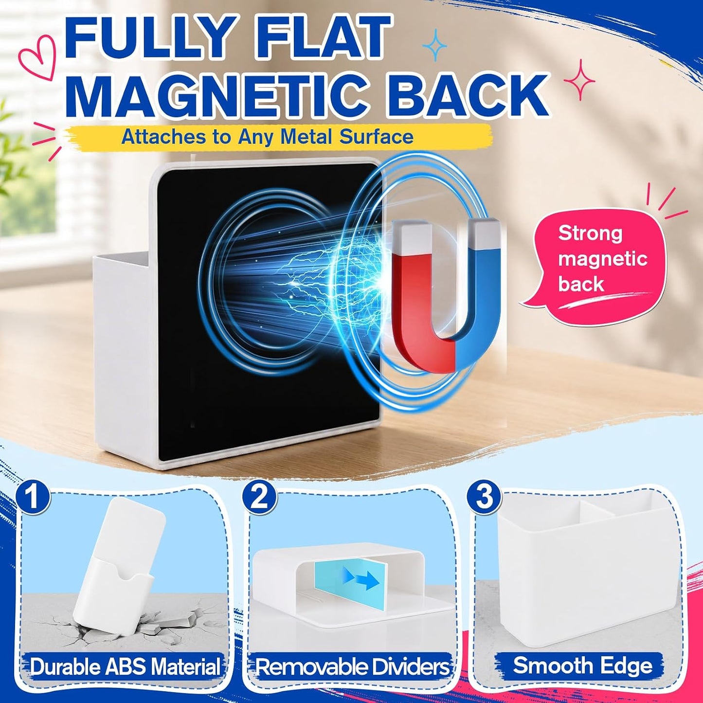 Magnetic Pen Holder, Magnetic Marker Holder, 4 Pack, White | Magnetic Cups for Dry Erase Markers, Pen Organizer for Whiteboard, Refrigerator, Locker, Cruise, Classroom, Office, School