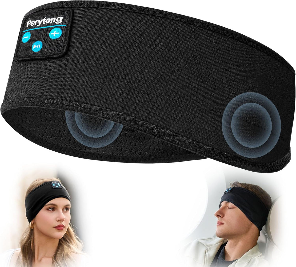 Perytong Sleep Headphones Bluetooth Wireless Sports Headband, Long Playtime Lightweight Headphones Hi-Fi Stereo Ergonomic ASMR Sleep Headphone Cool Gadget Gift for Men Women Black