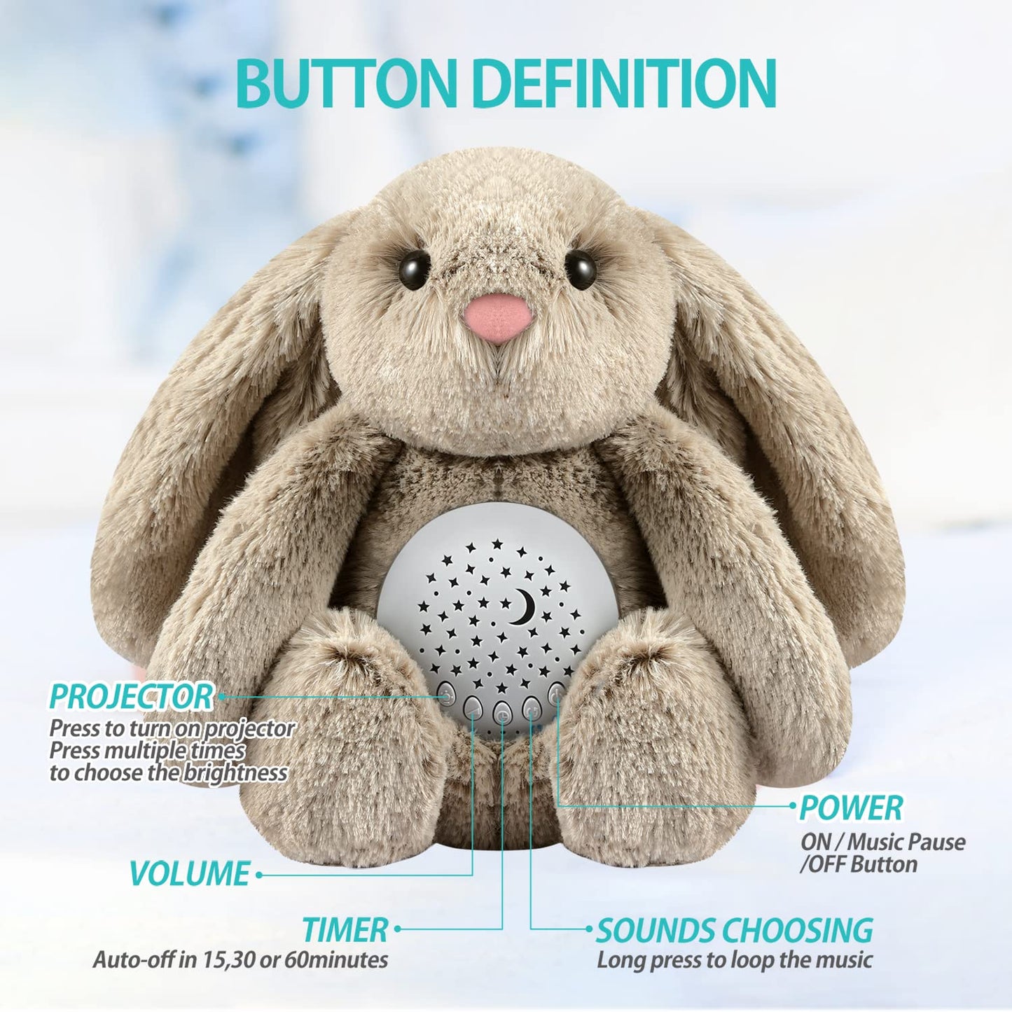 BEREST A13 White Noise Machine & Baby Sleep Soother with 15 Soothing Sounds & Projector Night Light Music Box, Cry Sensor, Rechargeable, Portable for Newborns, Toddlers, Attaches to Crib