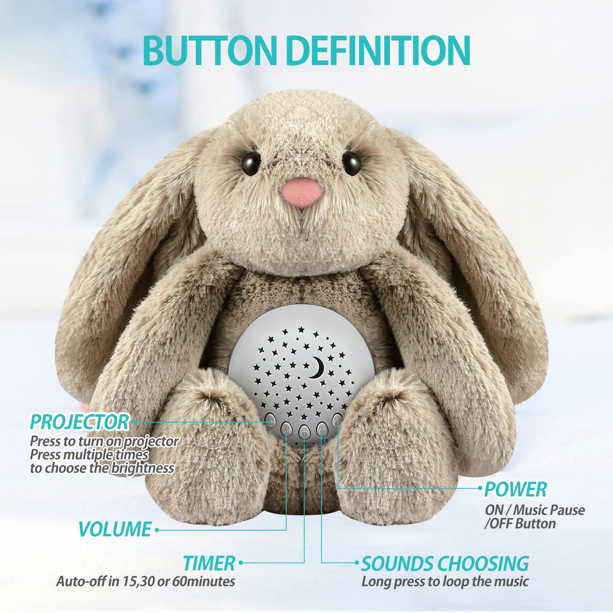BEREST A13 White Noise Machine & Baby Sleep Soother with 15 Soothing Sounds & Projector Night Light Music Box, Cry Sensor, Rechargeable, Portable for Newborns, Toddlers, Attaches to Crib