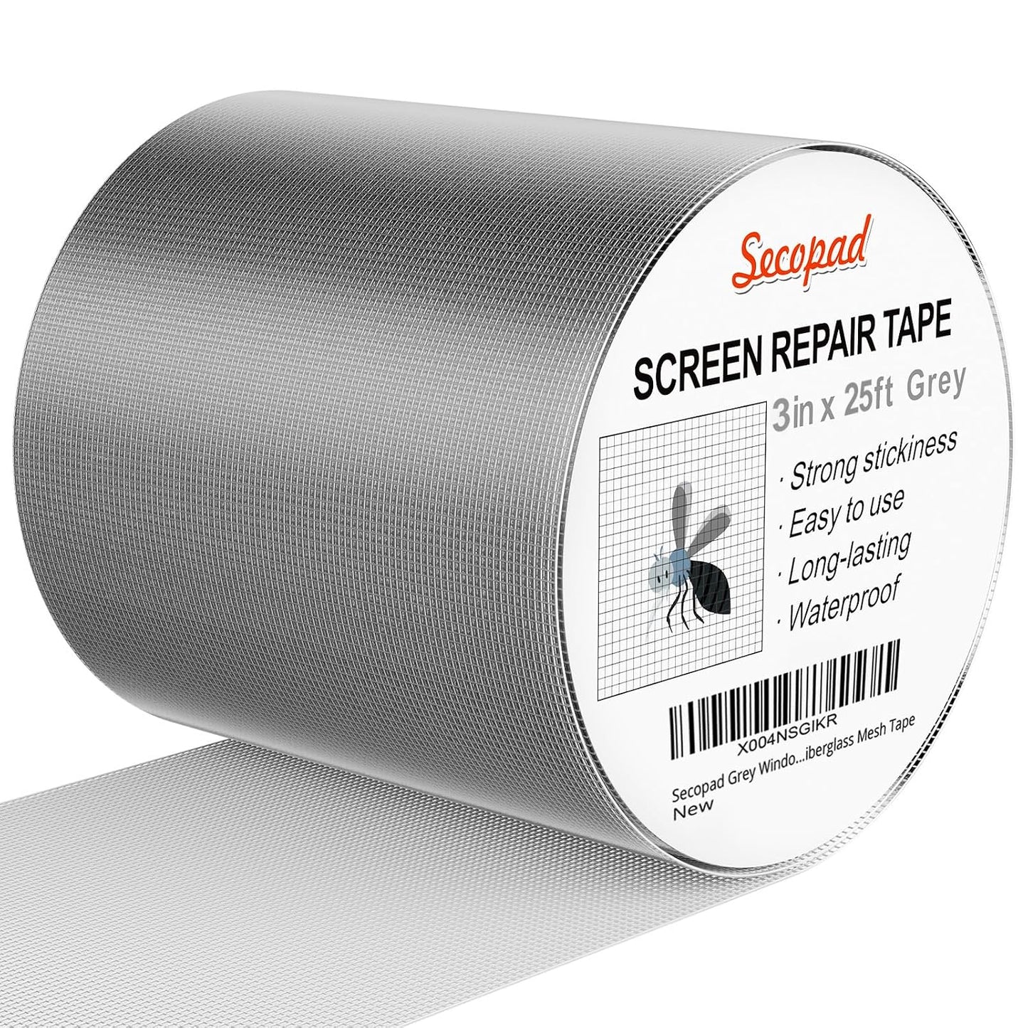 Secopad 2" x 180" (15FT) Screen Repair Tape, Screen Repair Kit, Black | Window Screen Patch, Quick Repair, Strong Adhesive, Easy to Use, For Mesh Window & Door, Cuttable Fiberglass, No Tools Needed