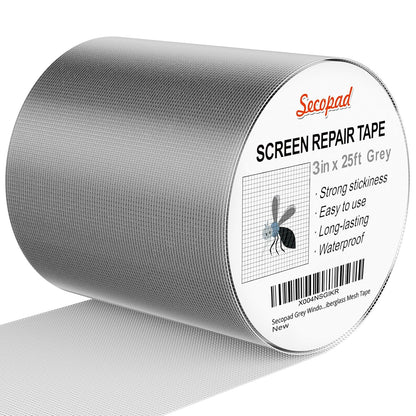 Secopad 2" x 180" (15FT) Screen Repair Tape, Screen Repair Kit, Black | Window Screen Patch, Quick Repair, Strong Adhesive, Easy to Use, For Mesh Window & Door, Cuttable Fiberglass, No Tools Needed
