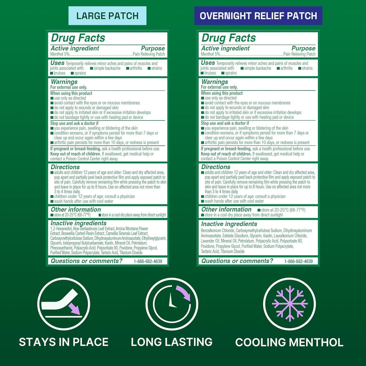 Biofreeze Day & Overnight Pain Relief Patches, Menthol Pain Patches for Arthritis & Muscle Pain Relief, Comfortable & Flexible Fabric Stays in Place, 9 Patches (6 Day, 3 Night)