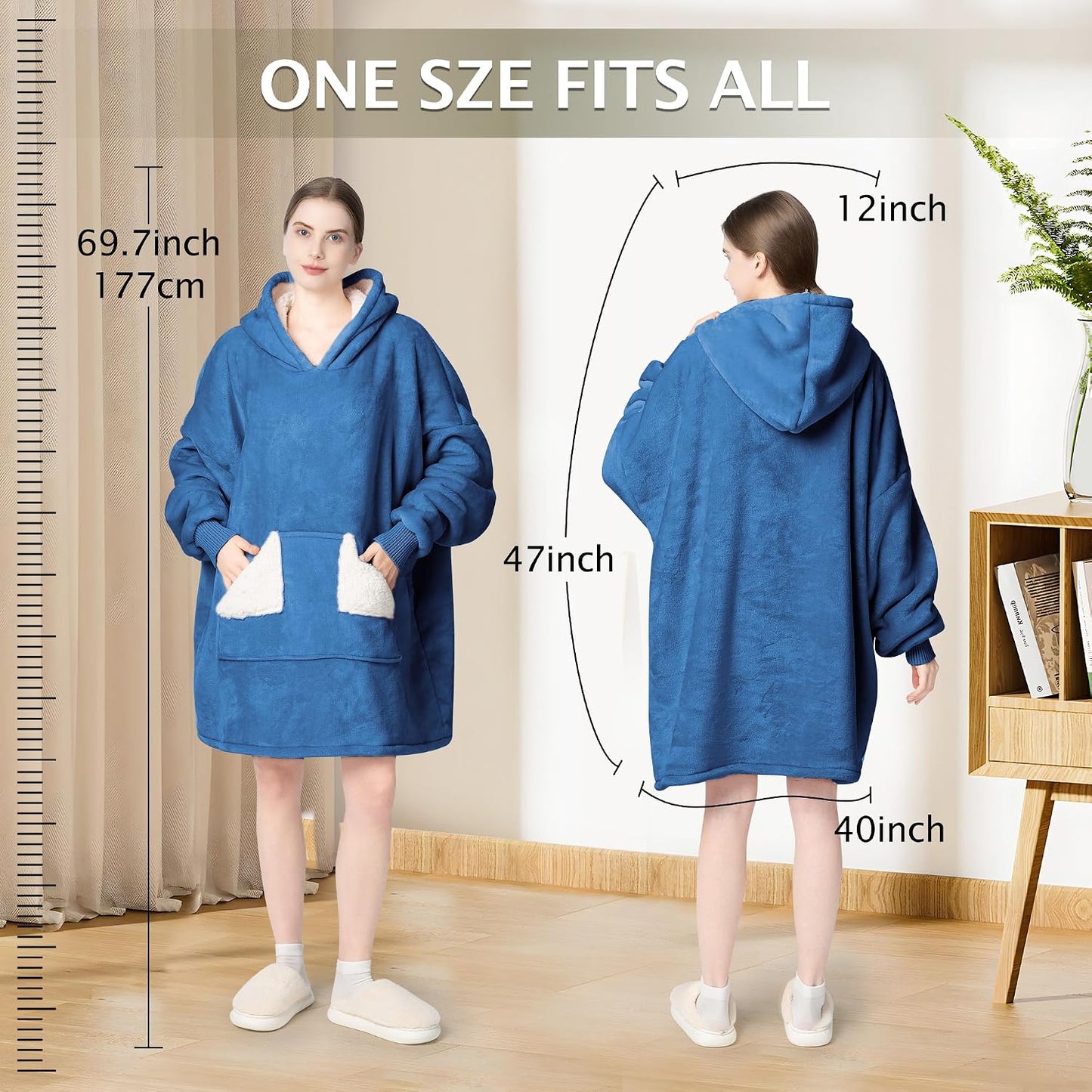 Wearable Blanket Hoodie, Oversized Sherpa Fleece Sweatshirt Blanket with Giant Hood Pocket and Sleeves for Adult, Warm & Cozy Grey Blanket Gifts for Women