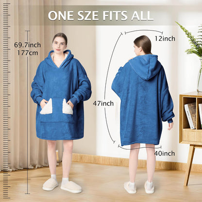 Wearable Blanket Hoodie, Oversized Sherpa Fleece Sweatshirt Blanket with Giant Hood Pocket and Sleeves for Adult, Warm & Cozy Grey Blanket Gifts for Women