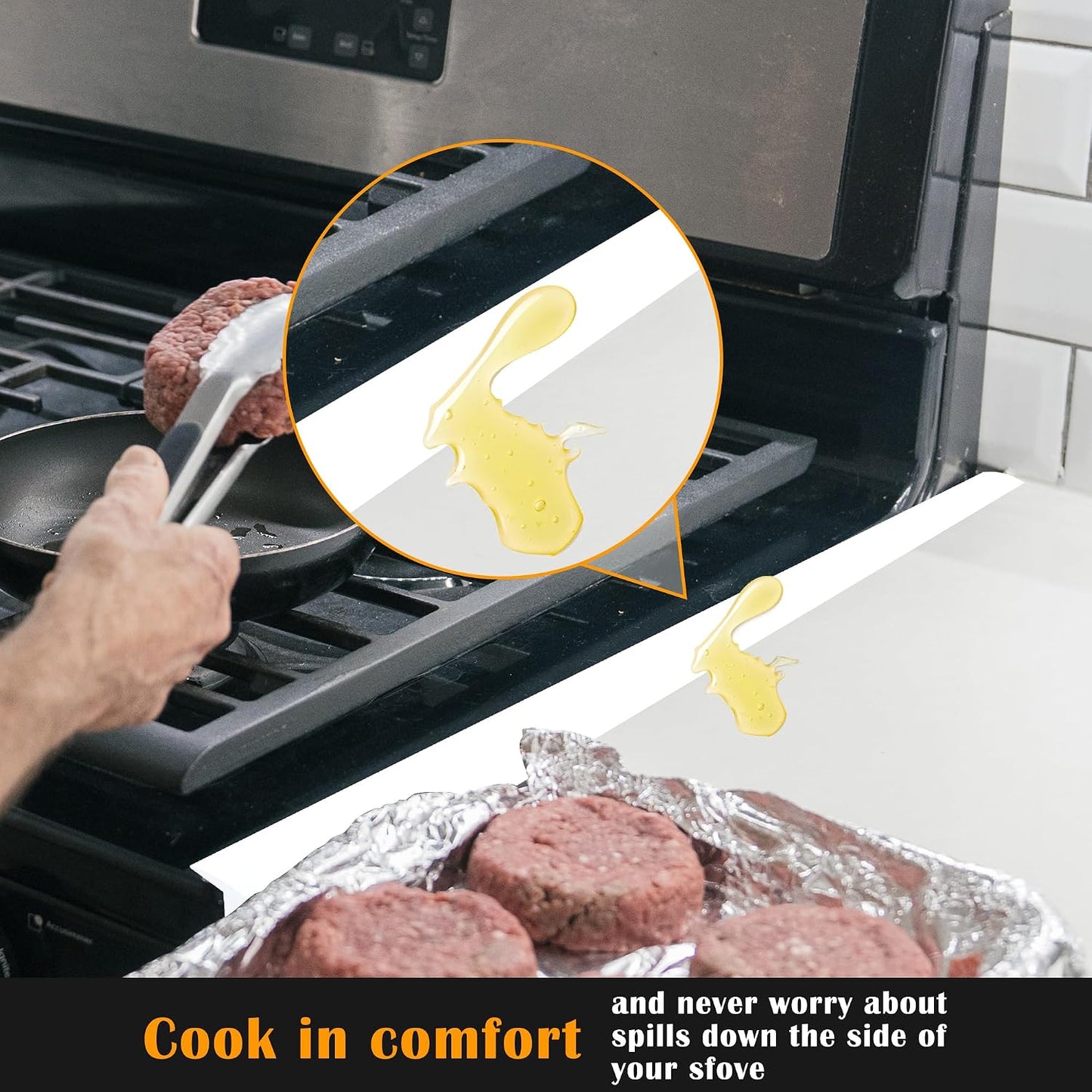 Silicone Stove Counter Gap Cover - 25 Inch Gap Filler 2 Pack Black | Long gap filler seals spills between kitchen appliances Stovetop oven countertop; stove gap cover, gas stove side gap covers
