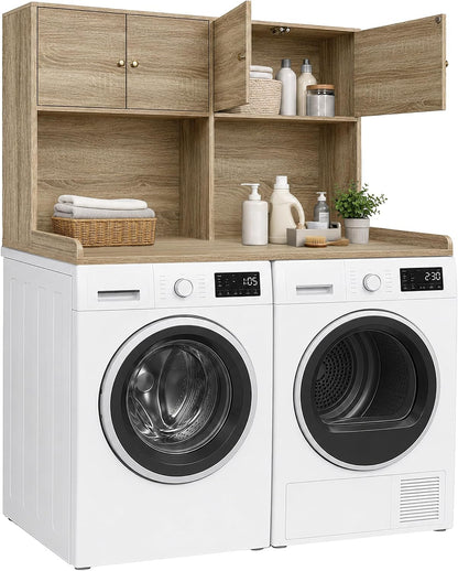 Washer Dryer Countertop with Cabinets, 2-Tier Laundry Countertop with Shelf | Washer and Dryer Topper with Edge, Over Washer and Dryer Shelves for Laundry Room, Universal Fit, 54.5"Wx27.5"Dx32.5"H