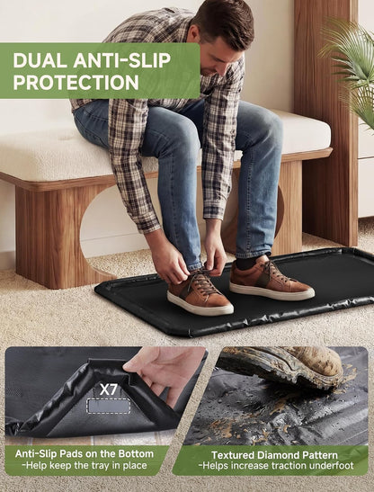 Shoe Mat, Large Boot Mat for Entryway Indoor- 59" × 17.7" | 1.2 in Raised Edges Tray, 600D PVC, Waterproof, Foldable, Non Slip, Wet Shoes, Mud, Snow, Multiple Uses