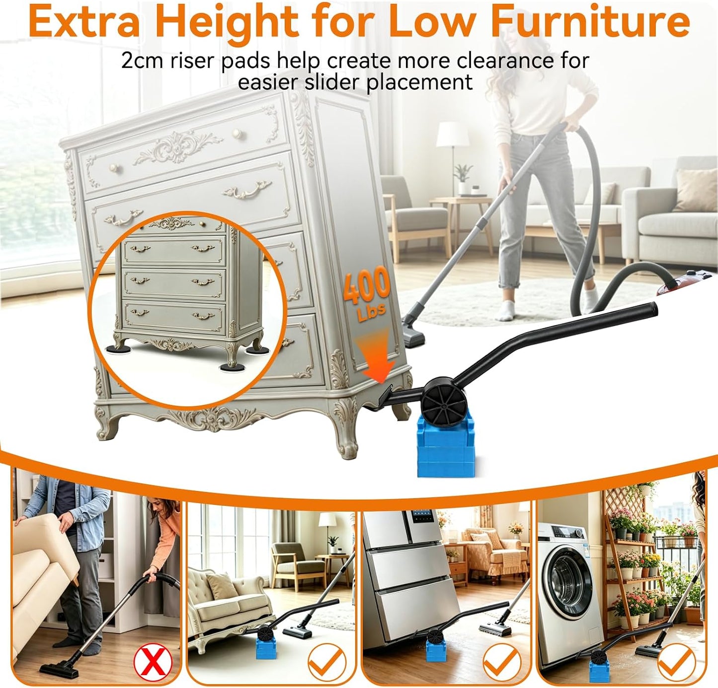 3.5 Inch Furniture Sliders with Lifter Tool, 12 PCS Multi-Surface Movers Kit for Carpet and Hardwood Floors, Heavy Duty Moving Pads, Appliance Slider Floor Protectors for Sofa Bed Table Cabinet