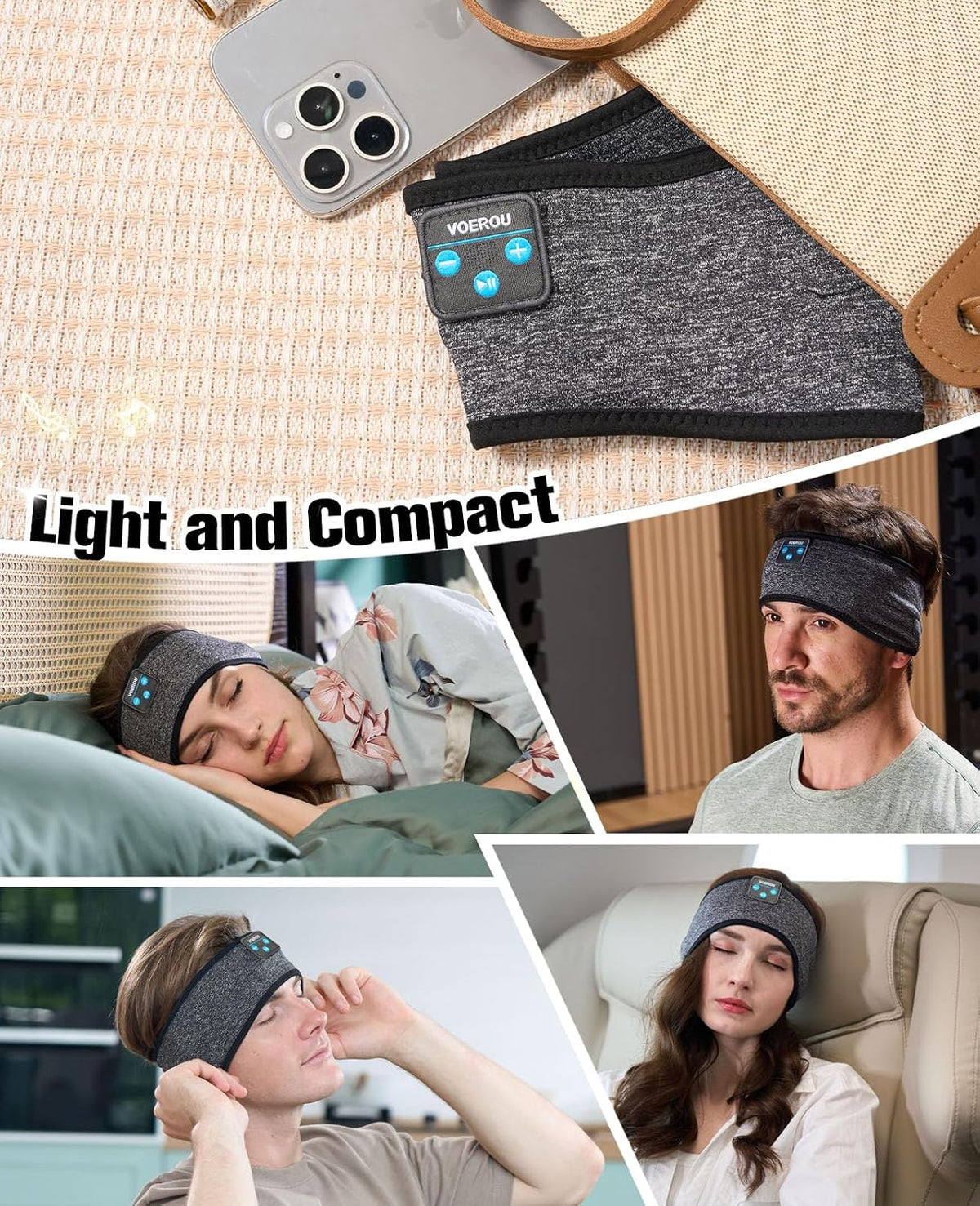 Voerou Sleep Headphones Bluetooth 5.4 Headband, Breathable Sports Headband Sleeping Headphones Eye Mask Music Earbuds, Perfect for Sleep Exercises Workout Yoga Travel, Cool Tech Gadgets Gifts for Men
