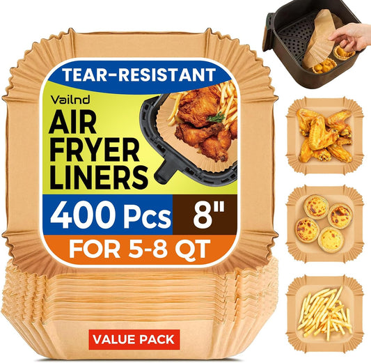 8" Square Air Fryer Liners Disposable, Airfryer Paper for 5-8QT