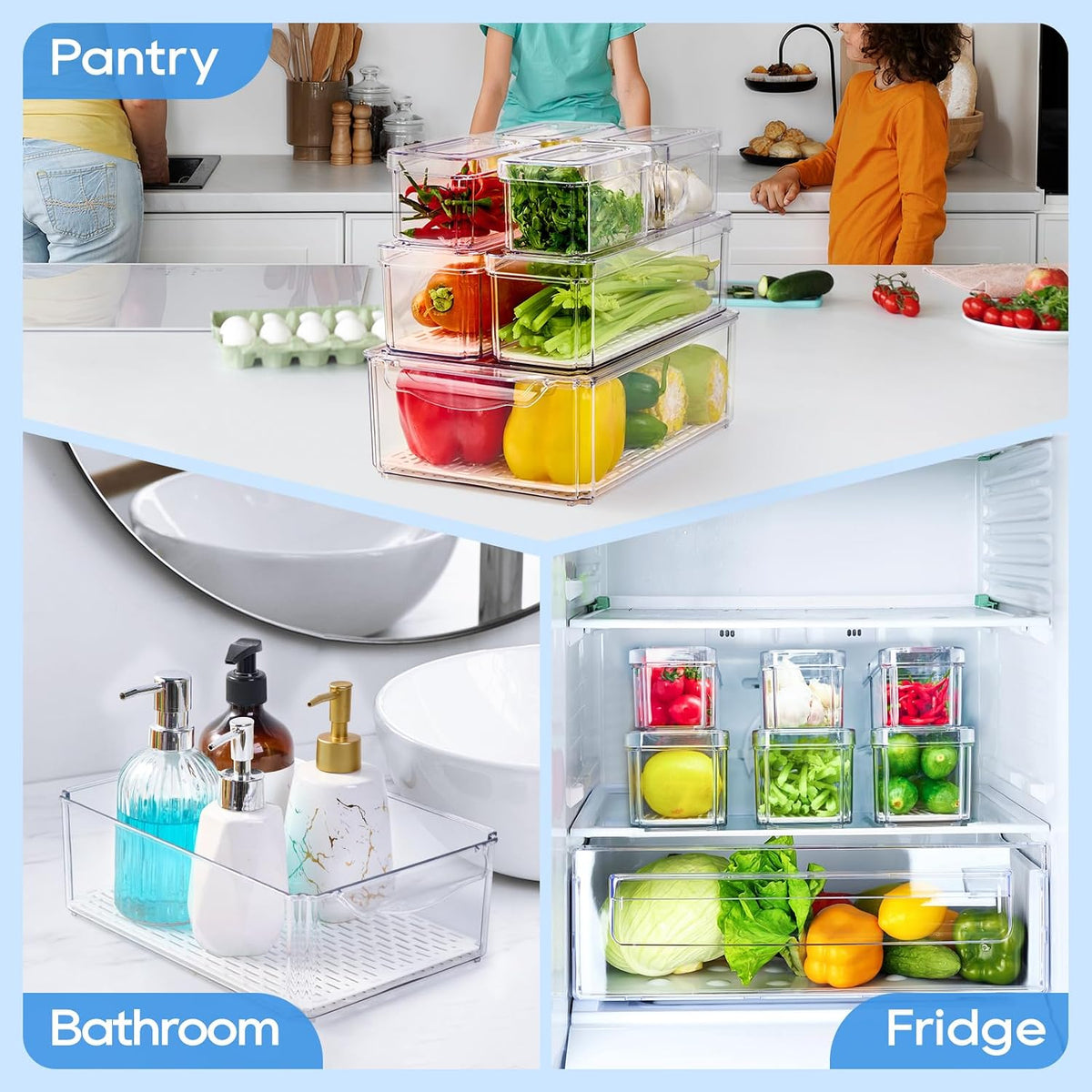 JollyPack Fridge Organizers, Refrigerator Organizer Bins with Lids, 14 Pack