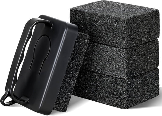 Zhehao 4 Pack Heavy Duty Grill Cleaner Brick, Griddle Stone 3.9 x 2.8 x 1.6 Inches Grill Cleaner with Handle, Pumice Stone for Cleaning Removing Stains, BBQ, Flat Tops, Swimming Pool, Sink