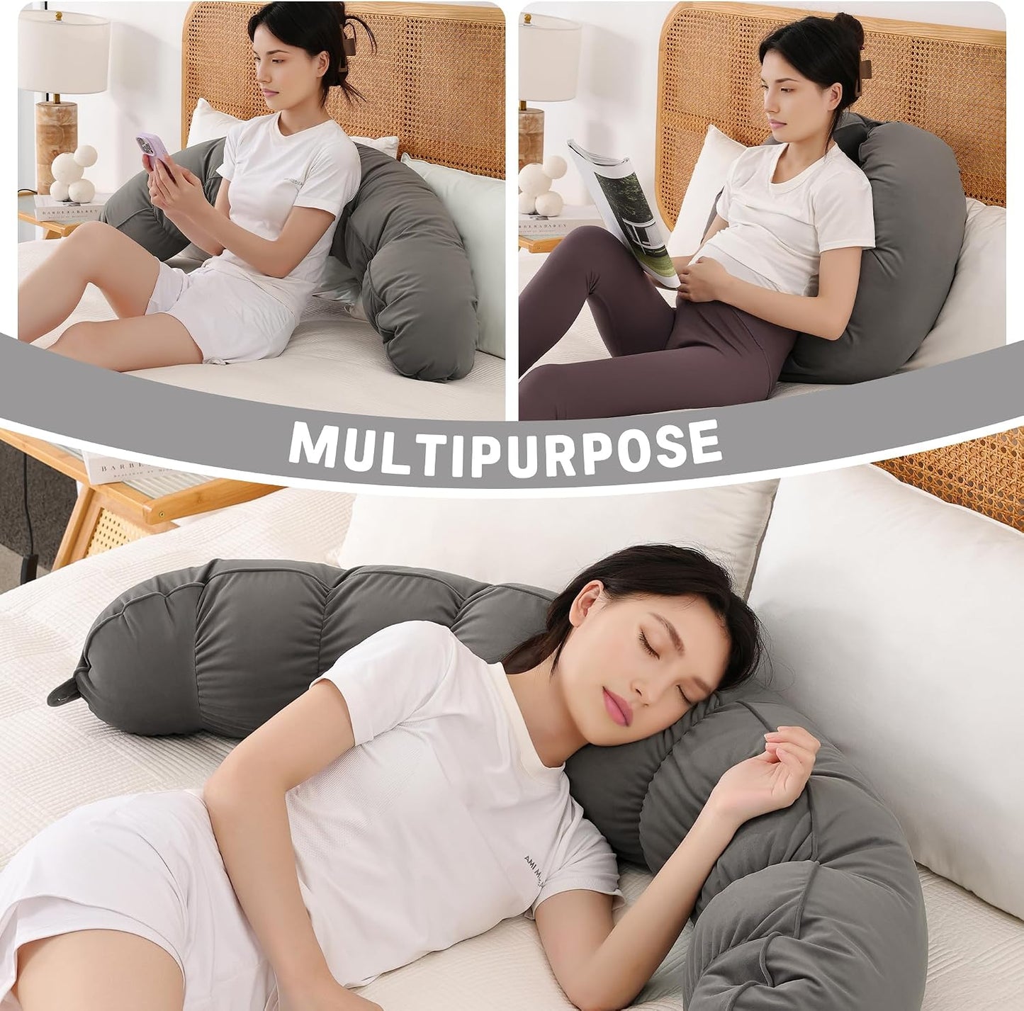 Peallow(Pat. Pend) – Long Round Body Pillow for Adults, Bolster Pillow for Sleeping, Soft and Supportive Pillow for Sleeping & Lumbar Support (Green-White, 29.5")