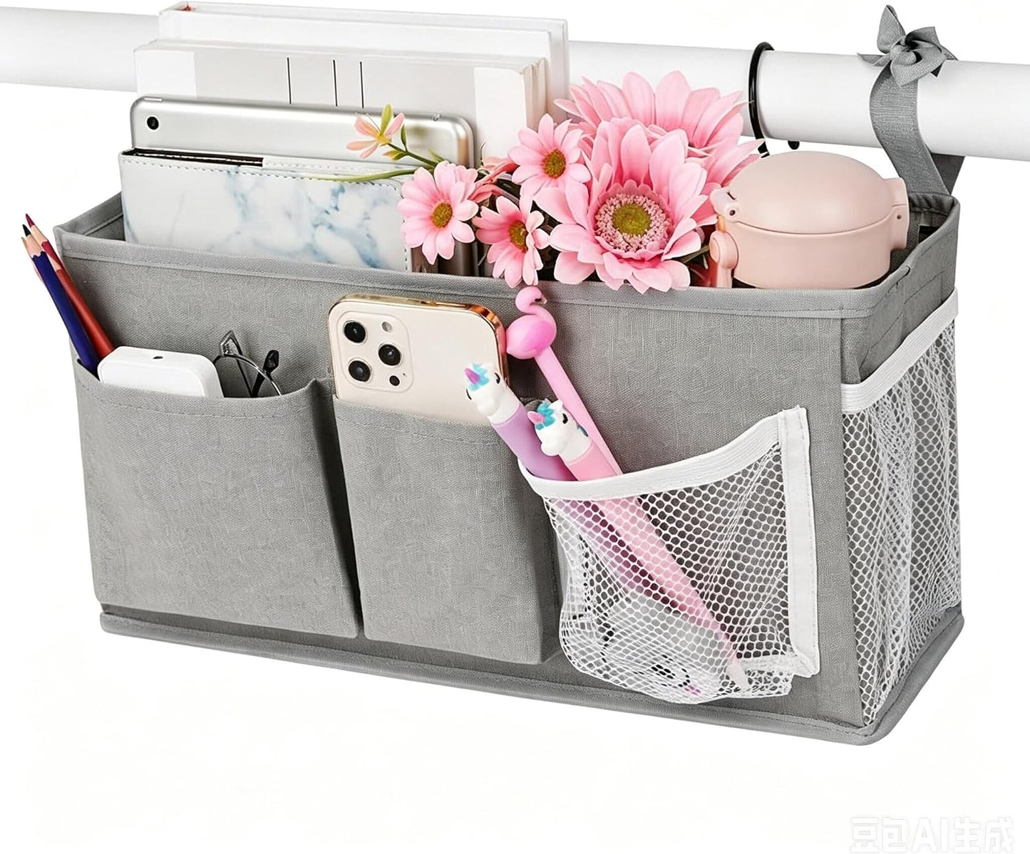 Lilithye Bedside Caddy, Bedside Storage Bag Hanging Organizer for Bunk Bed | Bed Caddy with Fixed Straps and Water Bottle Holder for Home, College Dorm, Bunk Bed, Hospital Bed and Crib Bed Rails