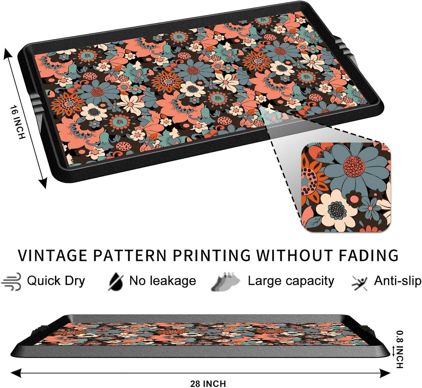 BEHERO Boot Tray Shoe Mat Decorative Patterned, Rubber Shoe Matt Tray Indoor/Outdoor Use, 16" x27.5" Shoe Cleaning Mat Non-Slip, Shoe Storage Waterproof Flower Prints for Entryway, Velvet Bloom