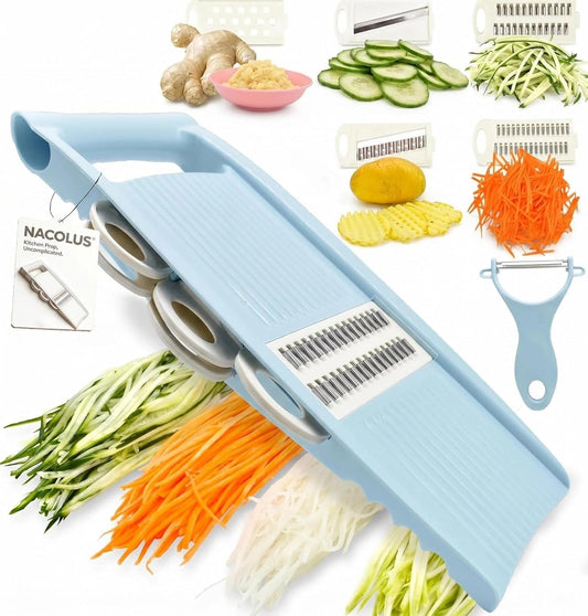 NACOLUS Handheld Mandoline Slicer for Kitchen, Vegetable Slicer Multi Blade Potato Chip, Veggie shredder, Vegetable Cutter, Julienne Shredder and peeler For Small Job In Kitchen Blue