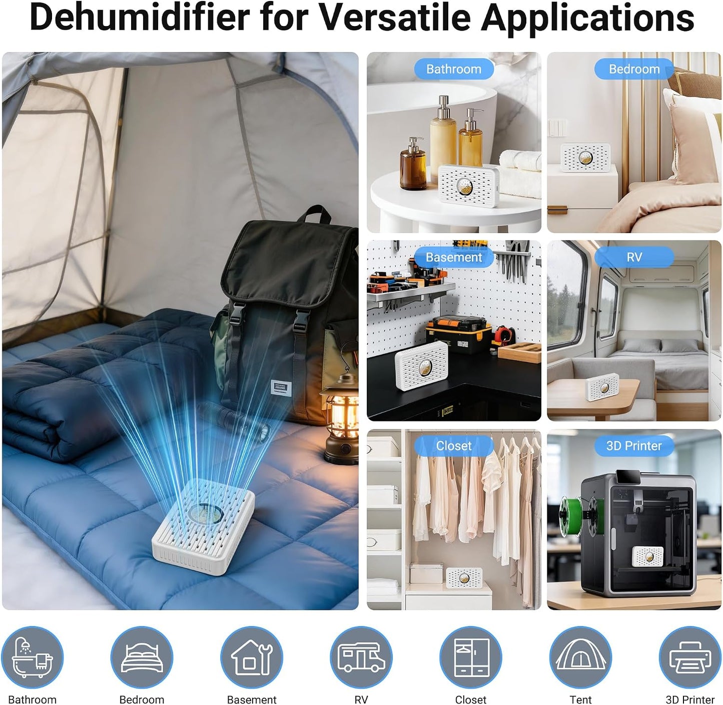 Auto Power-off USB C Rechargeable Dehumidifier Desiccant for Gun Safe | Small Reusable Electric Moisture Absorber for Storage Closet Cabinet Windowsill Bookcase & More Small Area