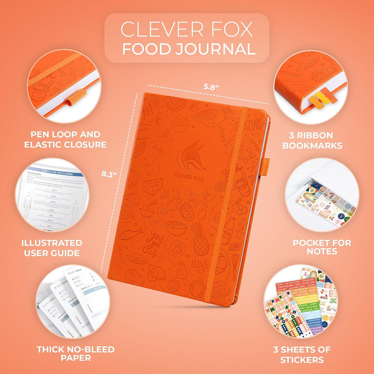 Clever Fox Food Journal for Women & Men, Weight Loss Tracker, Aquamarine