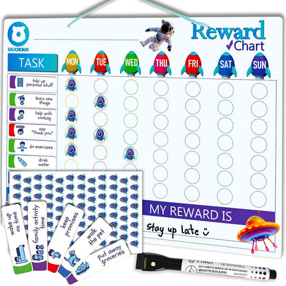 Magnetic Chore Chart for Kids - Reward Behavior Chart for Kids at Home | Dry Erase Morning Routine Schedule Board - Responsibility Star Chart for Toddlers 3-5 - 48 Magnets and 49 Stars