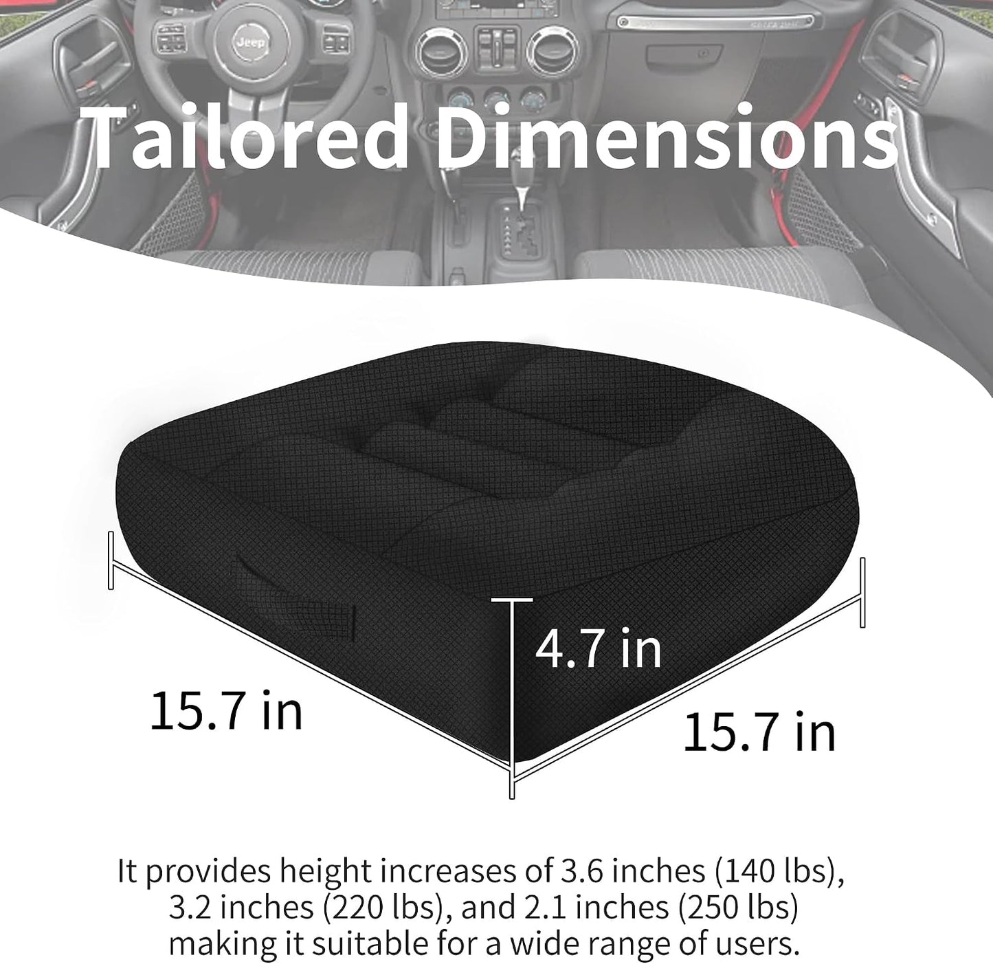 Height-Adjustable Seat Cushion-15.7x15.7x4.7inches Improved Model with Adjustable Height Breathable Nylon mesh Fabric Ergonomic Design Suitable for use in Cars, Offices, and Outdoors