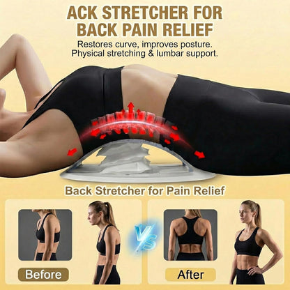 Adjustable Back Stretcher for Lower Back Pain Relief, Lumbar Spine Stretcher & Back Decompression Device, Multi-Level Back Arch Stretching Board for Sciatica, Scoliosis, Spinal Traction