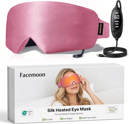 Heated Eye Mask for Dry Eyes, USB Powered Silk Warm Compress for Eyes | Electric Eye Heating Pad with 3 Heat Levels & 4 Timer, Washable Dry Eye Mask for Blepharitis, Stye, MGD, Sinus Pressure, Blue