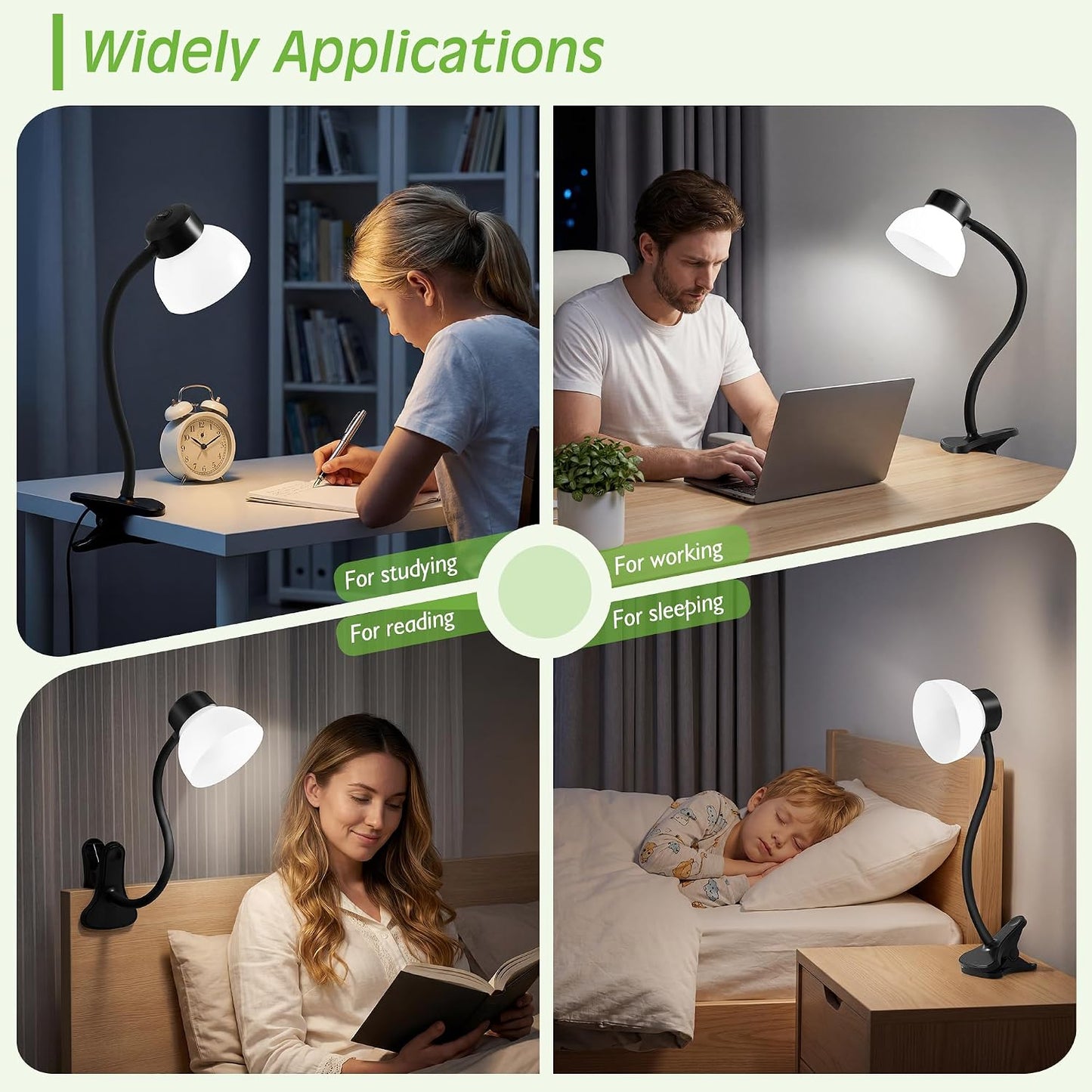 GyroVu Clip-On Desk Lamp, Eye-Care LED Reading Light, Adjustable Gooseneck, Anti-Tip Bedside Reading Light—Small Desk Lamps for Home Offices, College Dorm Rooms, and Bed Headboards (Black)